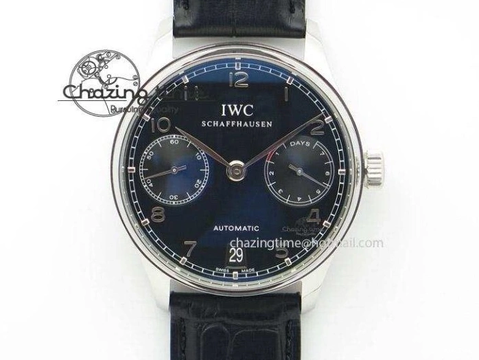 MIROTIME 0227 Sporty Portuguese Tourbillon IW504602 SS ZF Best Edition Blue Dial on Black Leather Strap 7175